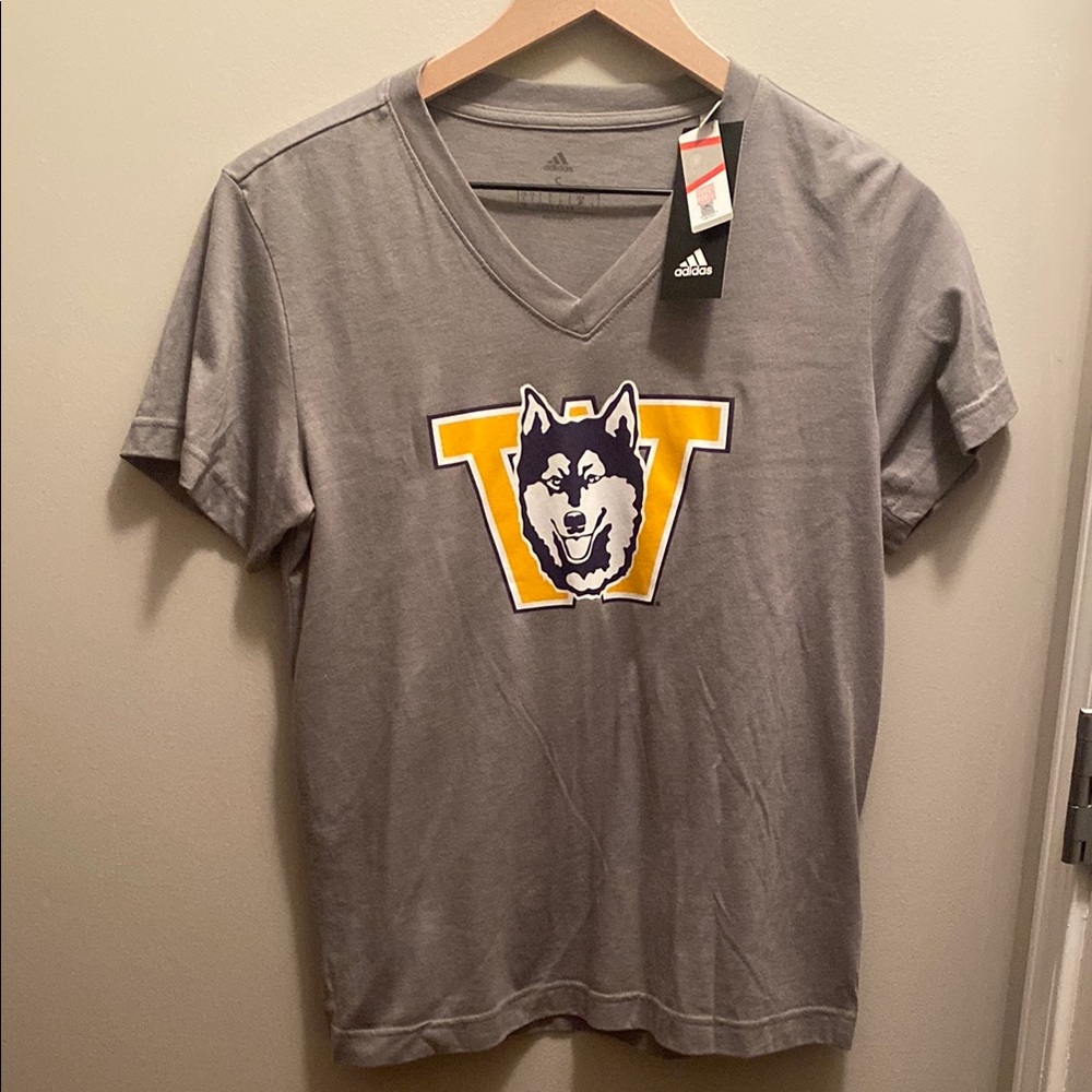 Adidas Gray Tee with UW Washington Husky Emblem